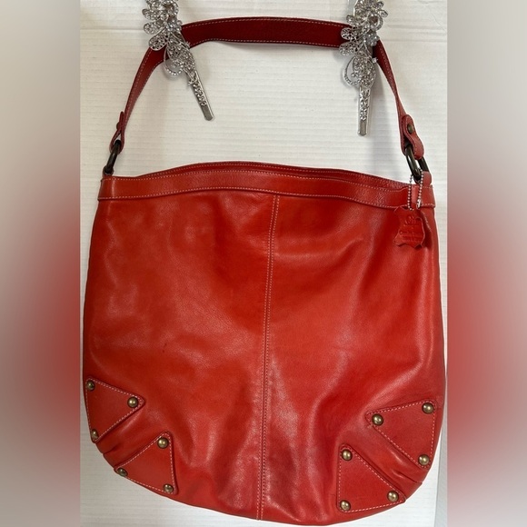 GOJI Handbags - GOJI BRICK RED GENUINE LEATHER HOBO BAG. BRASS HARDWARE, RED ZIP.